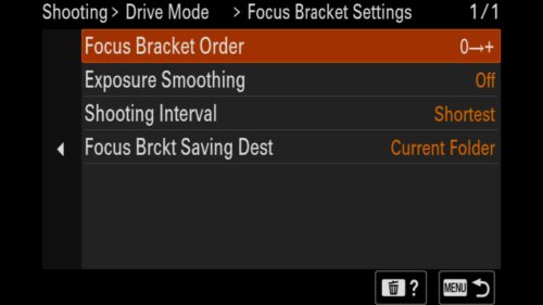 The Sony a1 II now allows you to use Focus Bracketing to automatically capture a series of images with different focal points that you can combine (in post-processing) to get everything in focus. These settings can be found in the "Shooting" menu under "5: Drive Mode". Look for "Focus Bracket settings," where you will find both the "Bracket Type" and the "Focus Bracket settings" menu items. For the Sony a1 II by Colby Brown Photography