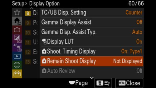 Remain Shoot Display - Option to display a bar representing the display buffer on the left side of the screen for the Sony a1 II by Colby Brown Photography.