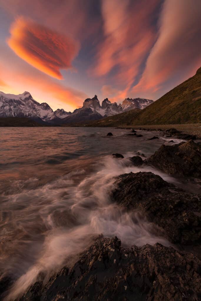 Sunset over Lago Peho During Colby Brown Patagonia Photo Workshop