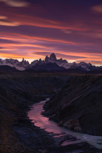 Epic Sunset at Dusk Over Mt. Fitz Roy & Cerro Torre during Colby Brown Patagonia Photography Workshop